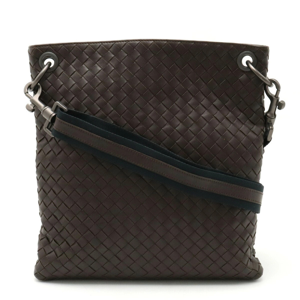 BOTTEGA VENETA Intrecciato Crossbody Bag Leather Dark Brown Black